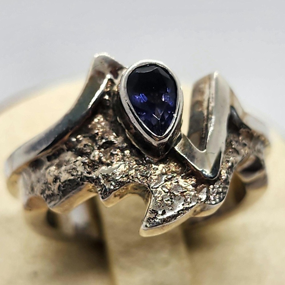 Artisan Sapphire Sterling Silver Ring Womens Size 6 Blue Boho Handmade Unique